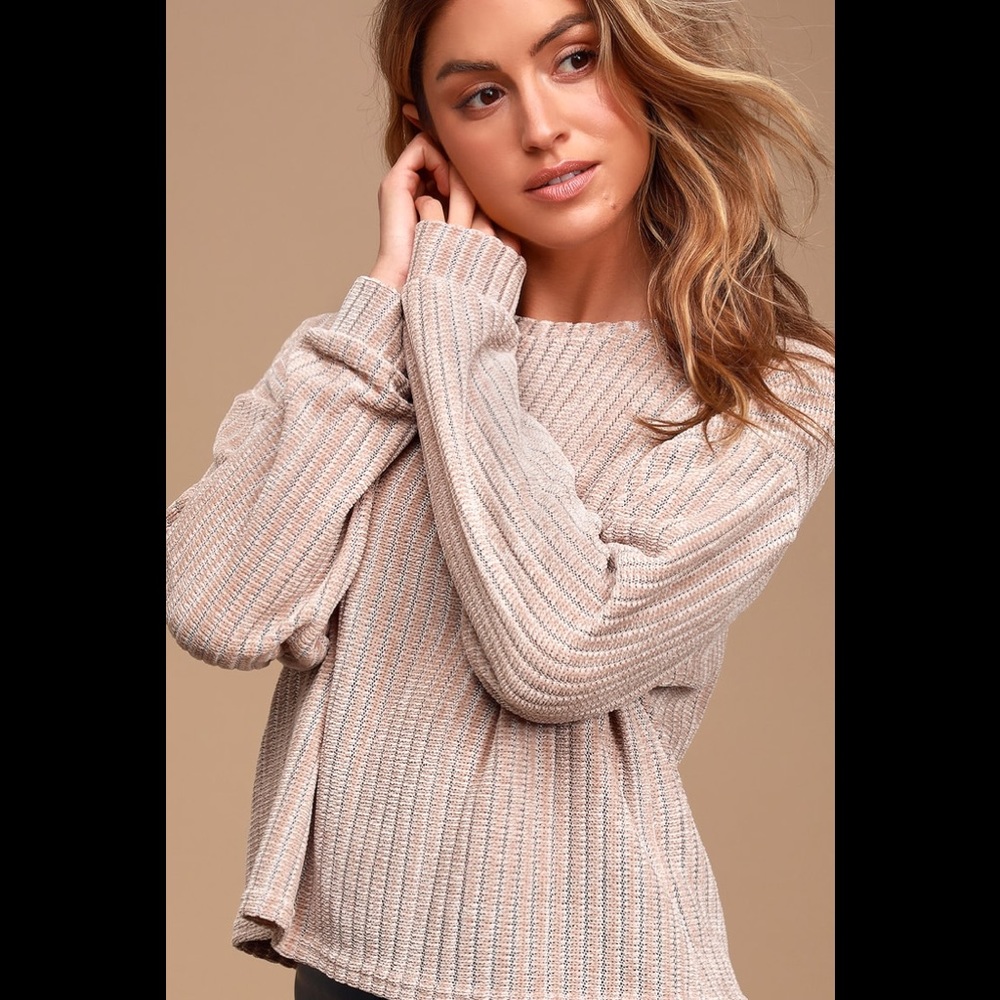 Lulus | Weekend Ready Taupe Chenelle Striped Sweater Top
